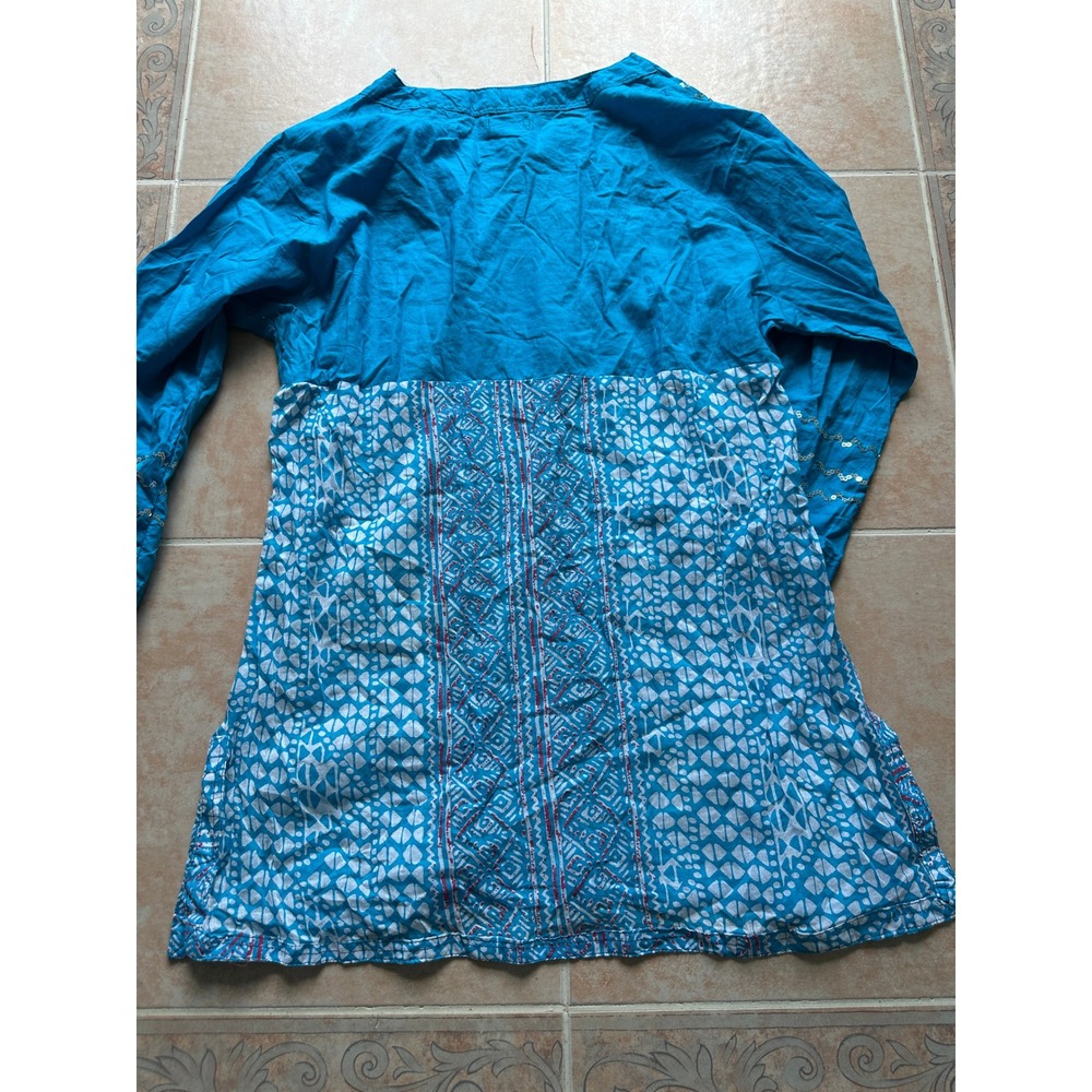 Uniti Casuals Tunic Top Sequined Long Sleeve Patterned Blue XL New w/defects - Picture 3 of 10
